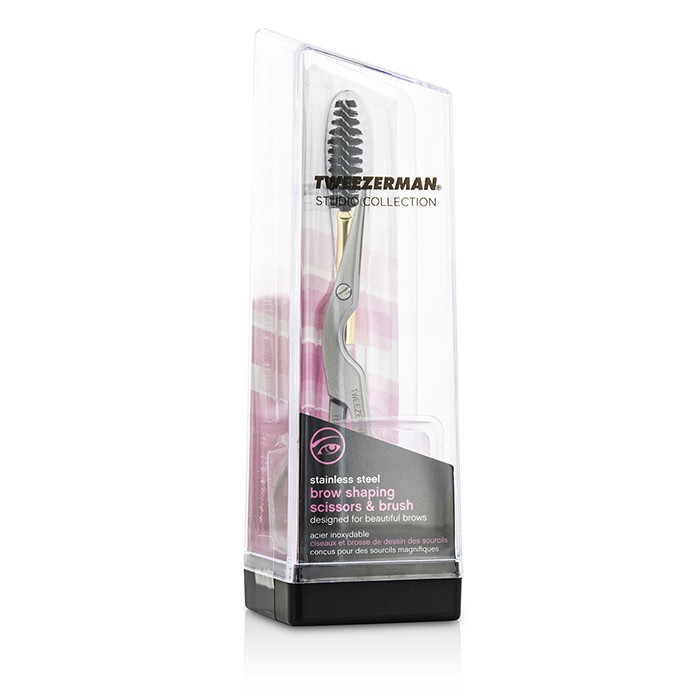 Tweezerman stainless steel brow shaping scissors and brush set, 2pcs