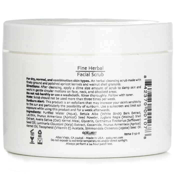 Epicuren fine herbal facial scrub for dry, normal & combination skin 236ml/8oz