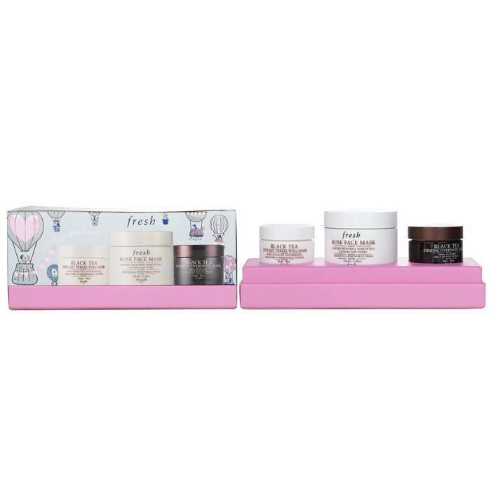 Fresh face mask set with rose and black tea, 3pcs