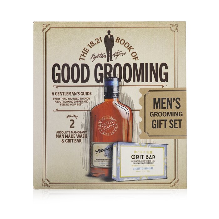 18.21 Man Made Book of Good Grooming Gift Set Volume 2: Absolute Mahogany (Wash 532ml + Grit Bar 198g)