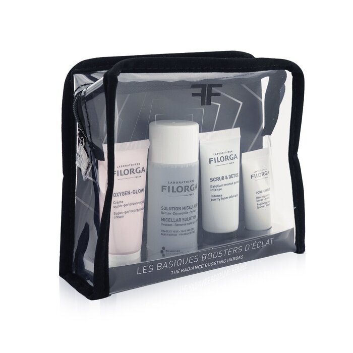 Filorga Radiance boosting heroes set 4pcs: Oxygen glow cream 15ml, micellar solution 50ml, scrub & detox 15ml, pore-express primer 7ml
