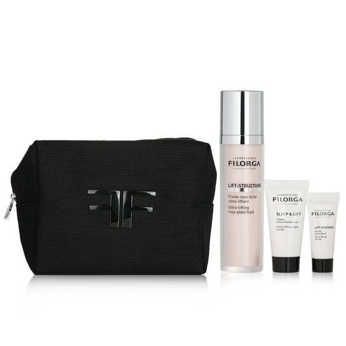 Filorga Programme Lift Intense Set: Ultra-lifting fluid, serum, and night cream with rosy glow, 3pcs+1bag