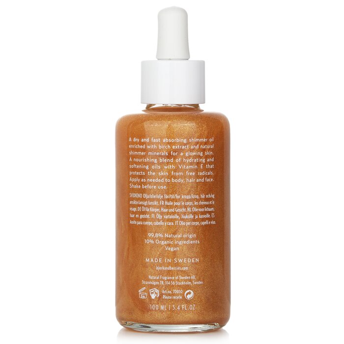Bjork & Berries shimmer oil 100ml/3.4oz with birch extract and natural minerals for body, hair, and face