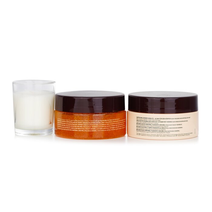 Nuxe honey lover set, 3 pieces: body scrub, body oil balm, and candle
