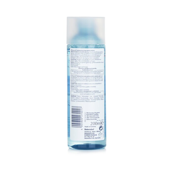 Eucerin micellar cleansing water 3 in 1 with hyaluronic acid for face and eyes 200ml