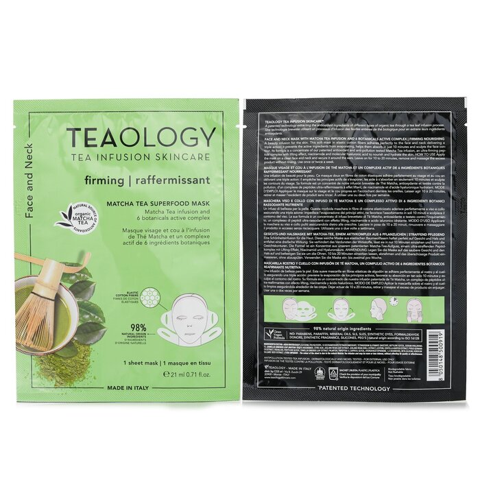 Teaology matcha tea superfood face & neck mask 21ml/0.17oz