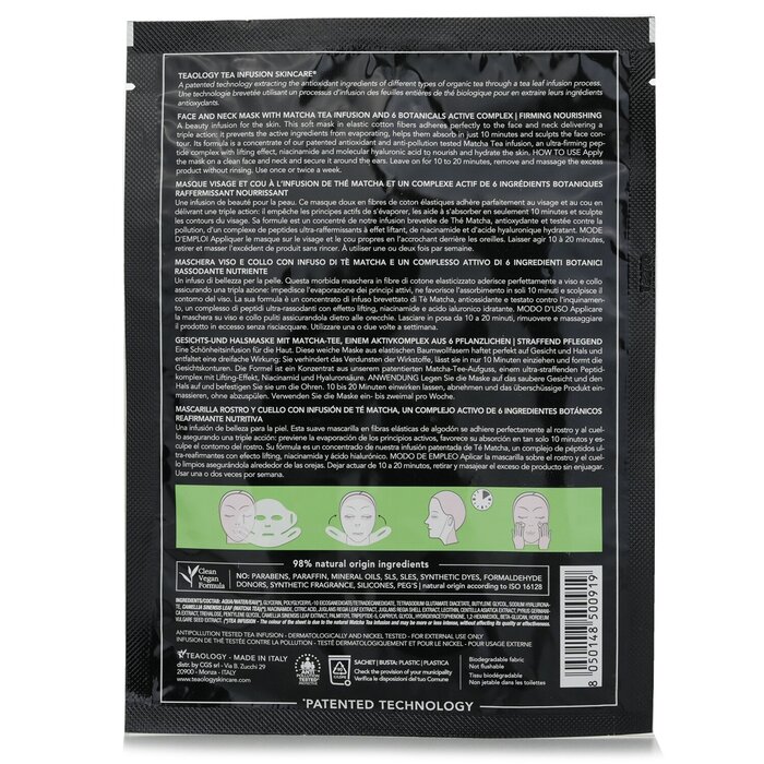 Teaology matcha tea superfood face & neck mask 21ml/0.17oz